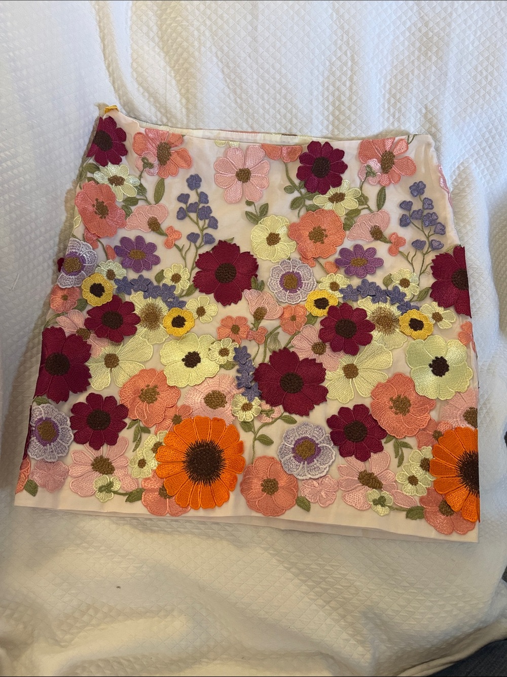 Catherine Curtis Skirt: Canadian Designer Floral Embroidered lined skirt XL
